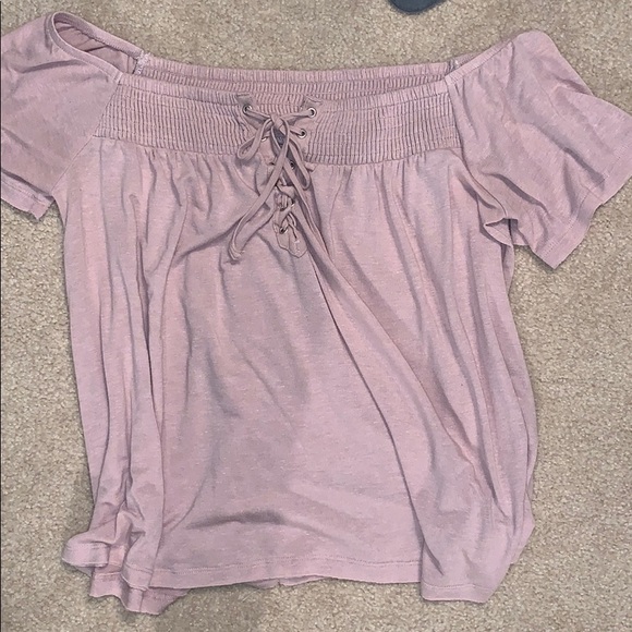 Light Pink off the shoulder top with laced tie - Picture 3 of 3